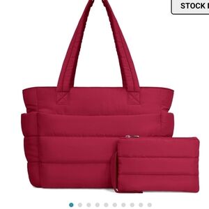 New Quilted Tote Bag with Matching Pouch - Dark Red